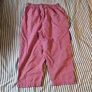 Vintage Red Gingham Checkered Cropped Pant Elastic Waist 100% Cotton
